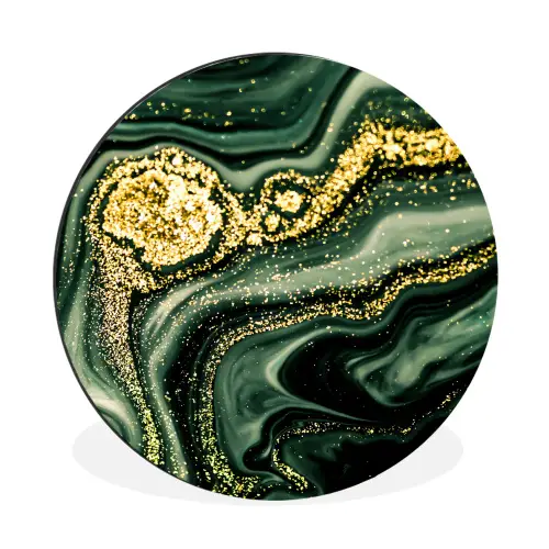 Marmer - Goud - Glitter - Groen - Marmerlook - Luxe Wandcirkel aluminium klein -3d