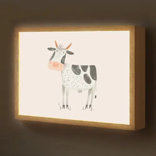 Koe - Boerderij dier - Dieren - Pastel kleuren Light Box met batterij (Wandlamp kind) middel -z3d_website