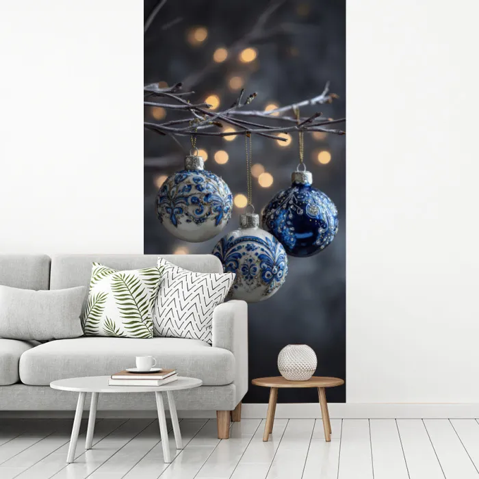 Kerstbal - Versierd - Blauw fotobehang vinyl groot -woonkamer