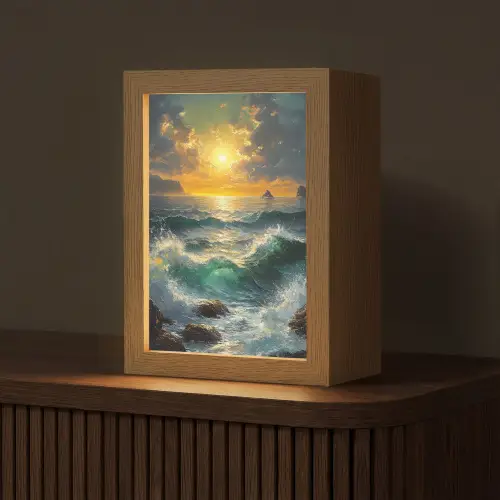Zee - Zon - Golven - Rotsen Light Box met kabel (Tafellamp) klein -z3d_website