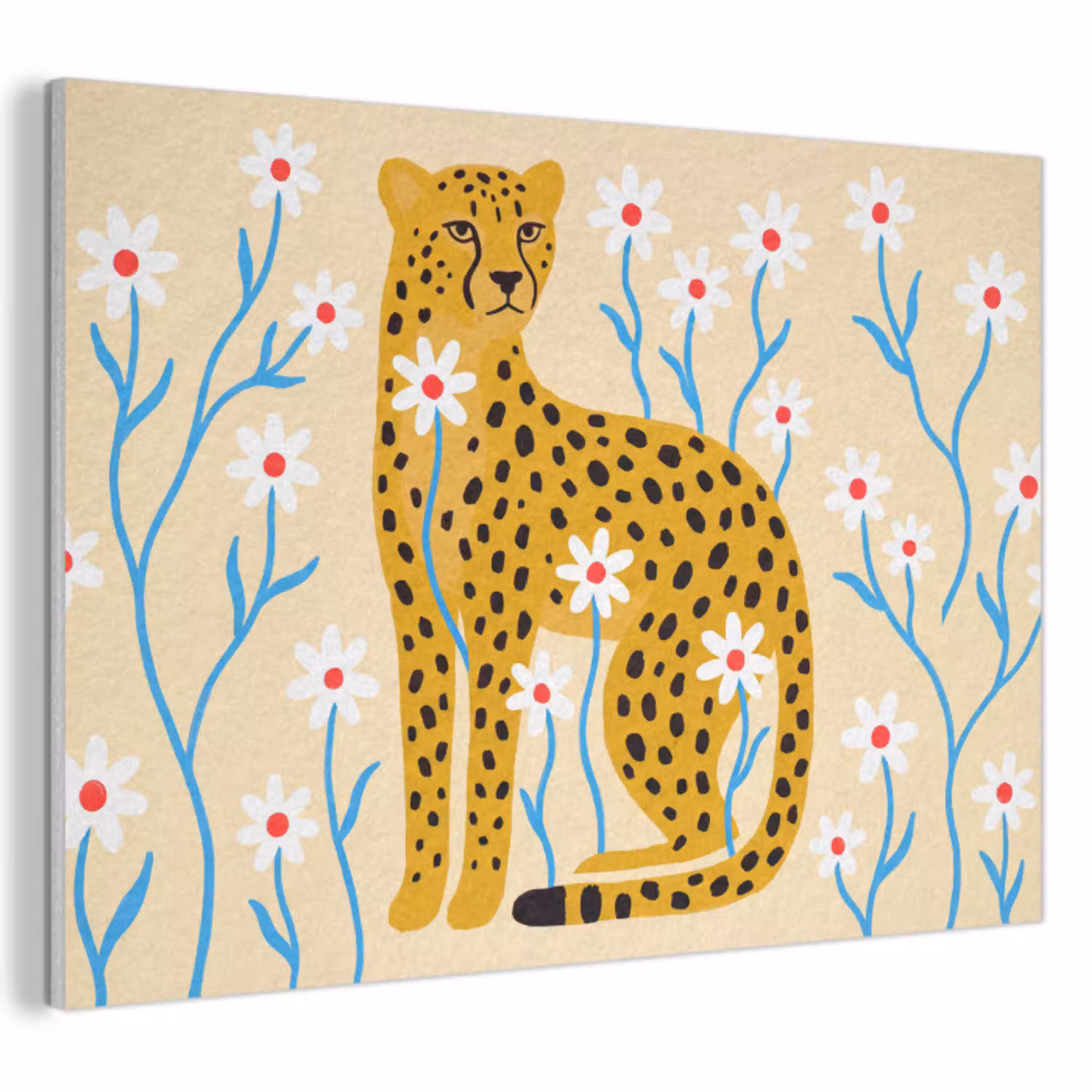 Dieren - Jachtluipaard - Bloemen - Modern - Geel PET vilt klein -3d