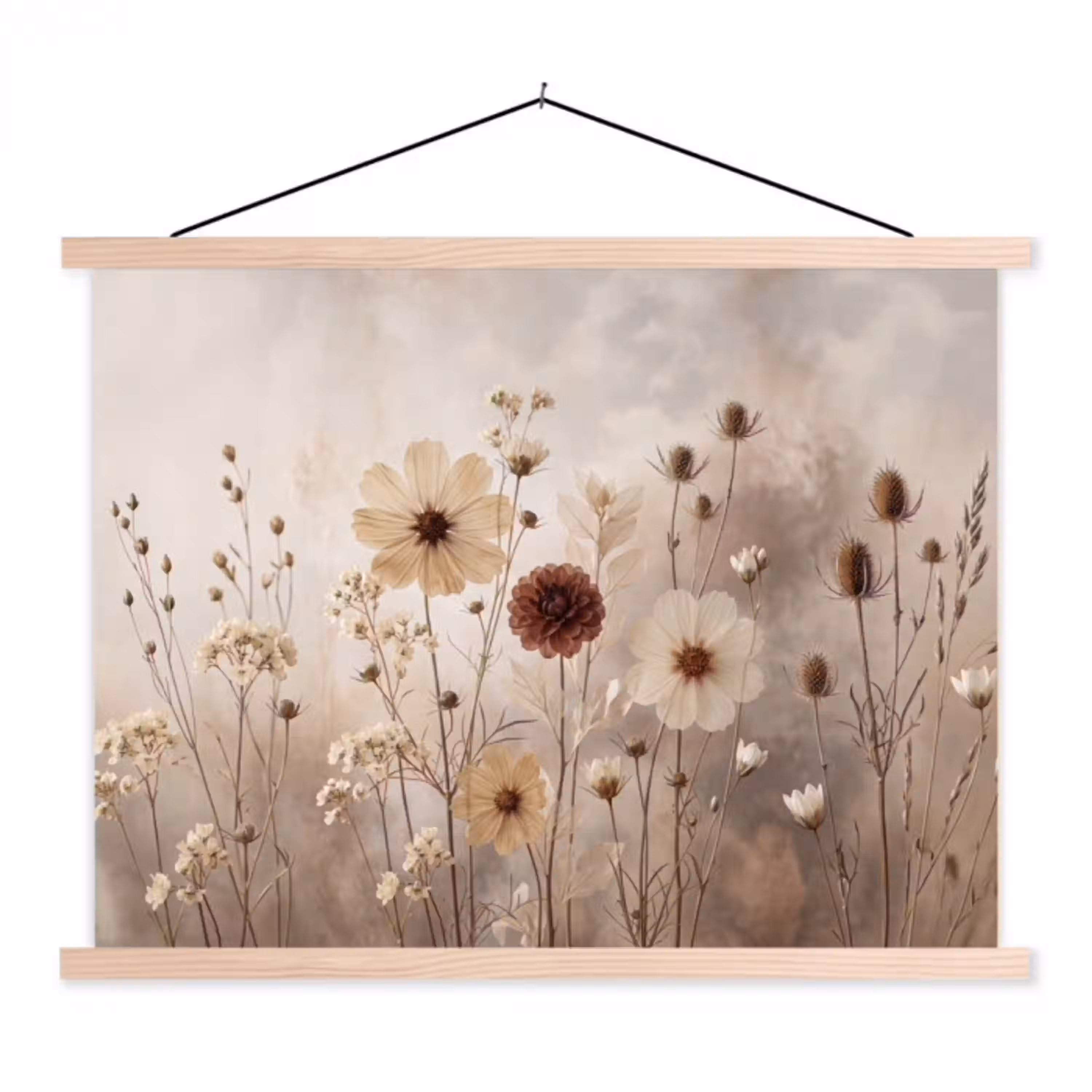 Wilde bloemen - Botanisch - Vintage - Natuur - Rustiek textielposter latten blank klein -3d