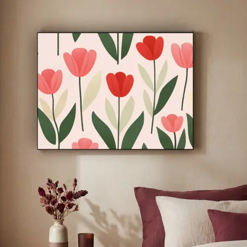 Tulpen - Modern - Roze Textielframe zwart klein -sfeer1
