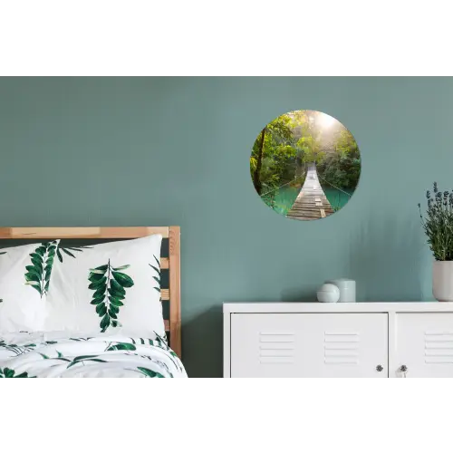 Jungle - Water - Brug - Natuur - Planten Wandcirkel aluminium klein -slaapkamer