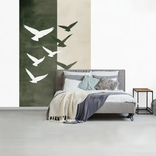 Japandi - Vogel - Groen fotobehang vinyl groot -slaapkamer