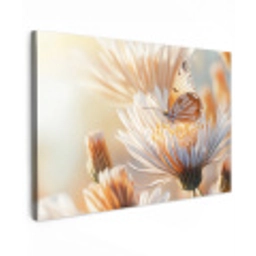 Vlinder - Bloem - Oranje Tuinposter op houten frame 2 cm dik klein -3d