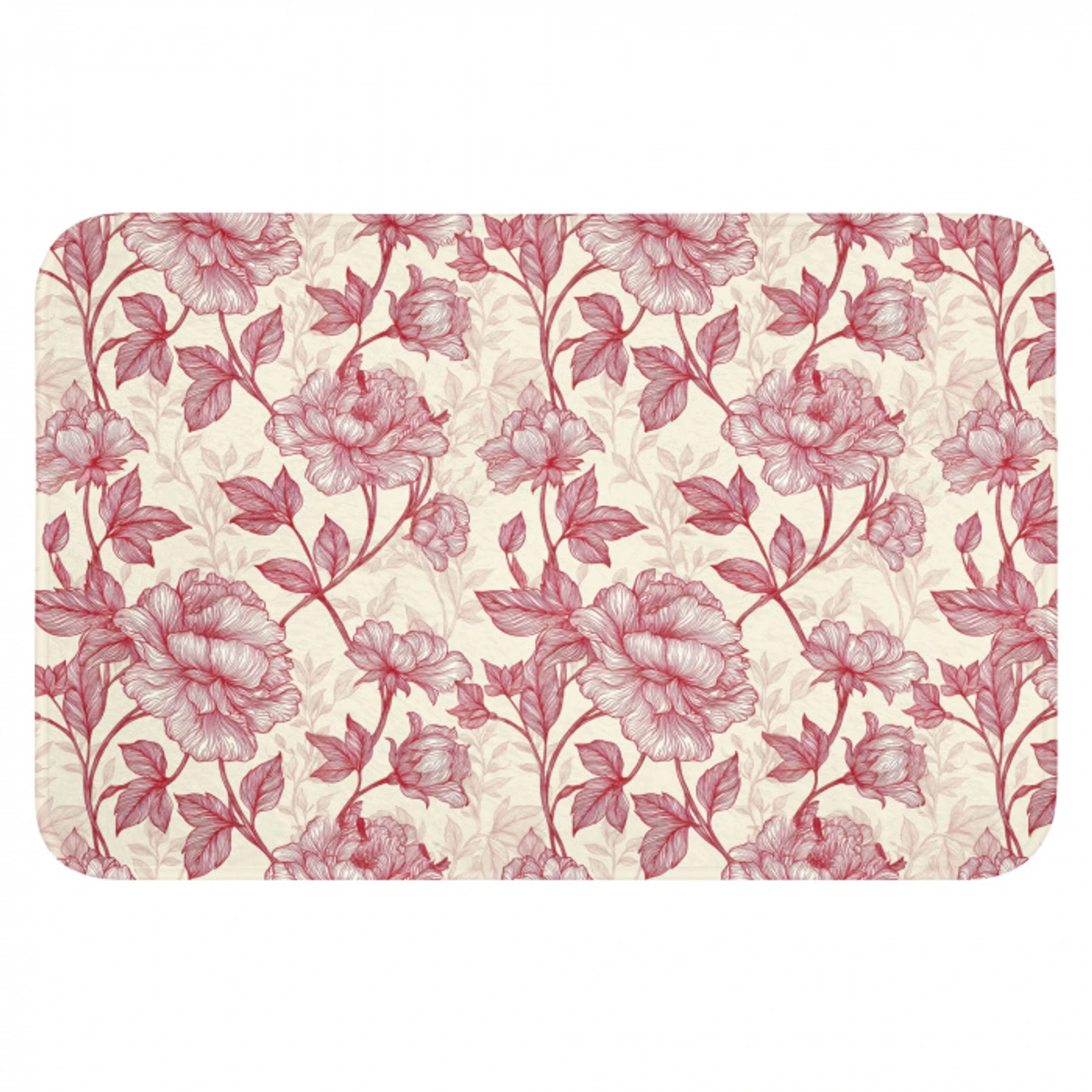 Pioenrozen - Modern -  Rood Badmat klein 997 -3d