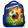 Vuurvoetbal in doelnet vastgelegd Kinderrugzak - Blauw middel -3d