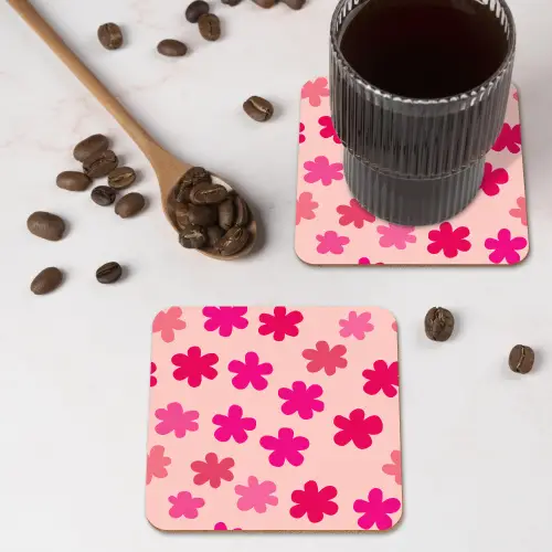 Bloemen - Patroon - Roze onderzetter kurk middel -sfeer2