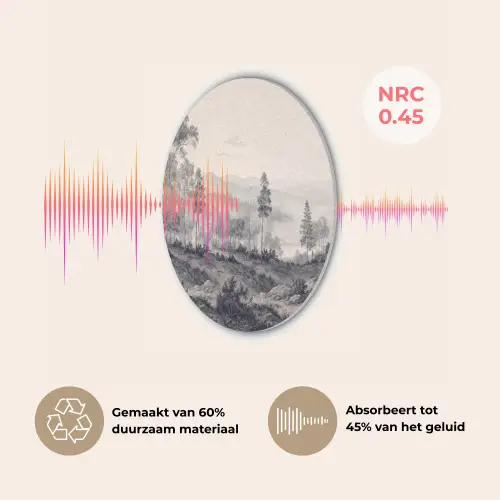 Mistig - Berglandschap - Illustratie Akoestische PET Vilt - Rond klein -USP_NL
