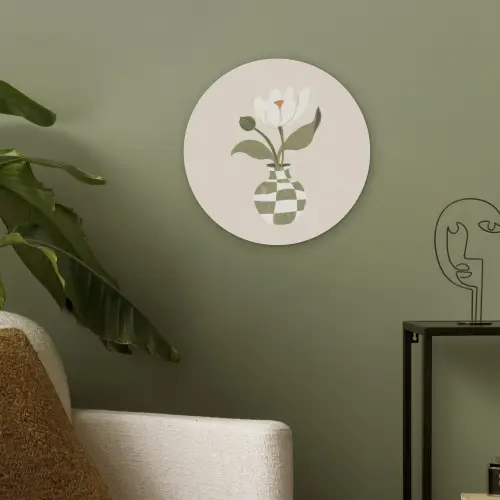 Vaas - Geruit - Bloem - Groen Akoestische PET Vilt - Rond klein -sfeer2