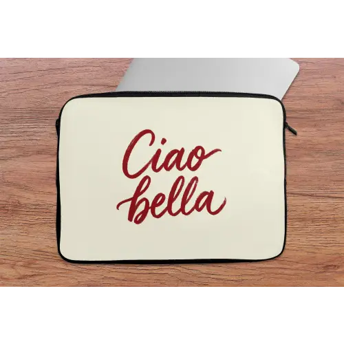 Ciao bella - Rood - Wit - Minimalistisch laptophoes neopreen klein -tafel