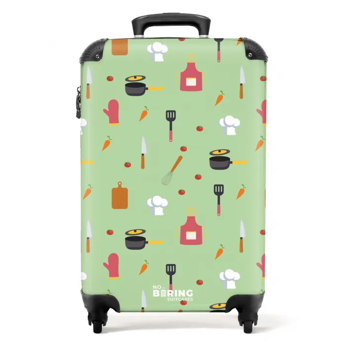 Keukenaccessoires en ingrediënten op lichtgroen NBS - Handbagage koffer - Kinderen Unisex middel -productfoto_recht