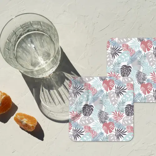 Monstera - Pastel - Bladeren - Tropical onderzetter kurk middel -sfeer4