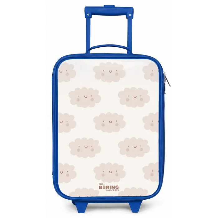 Vrolijke wolkjes met gezichtjes op crèmekleurige achtergrond Kinderkoffer - Blauw klein -zz3dotto