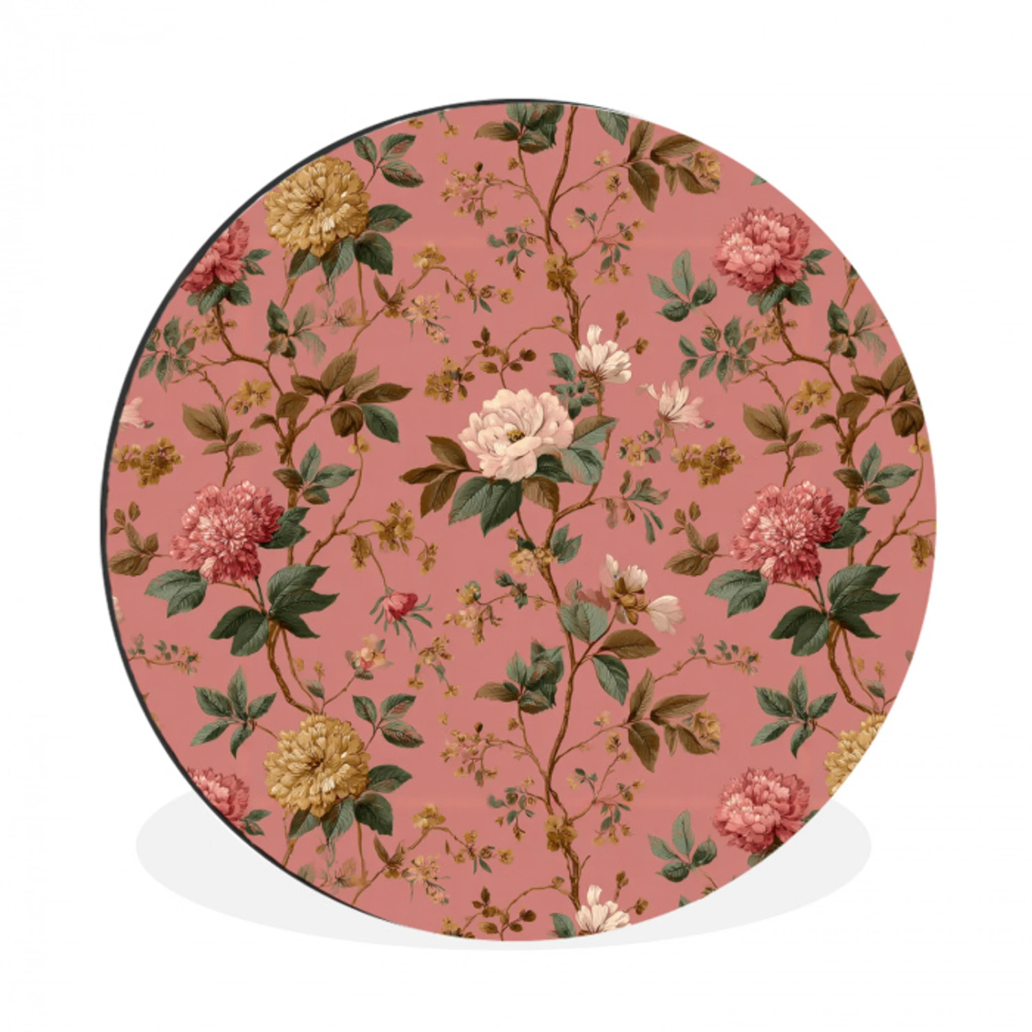 Klassiek - Botanisch - Roze Wandcirkel aluminium klein 190 -3d