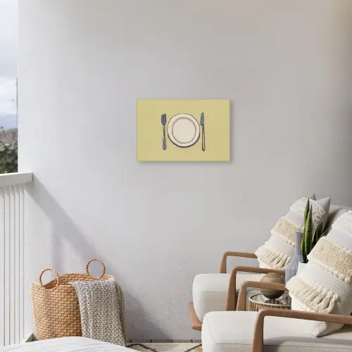 Illustratie - Bord - Bestek - Beige Tuinposter op houten frame 2 cm dik klein -sfeer1