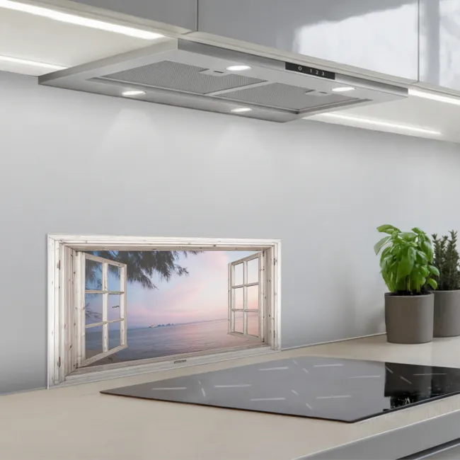 Strandzicht bij de Avondschemering keuken achterwand spatscherm klein -3d_schuin