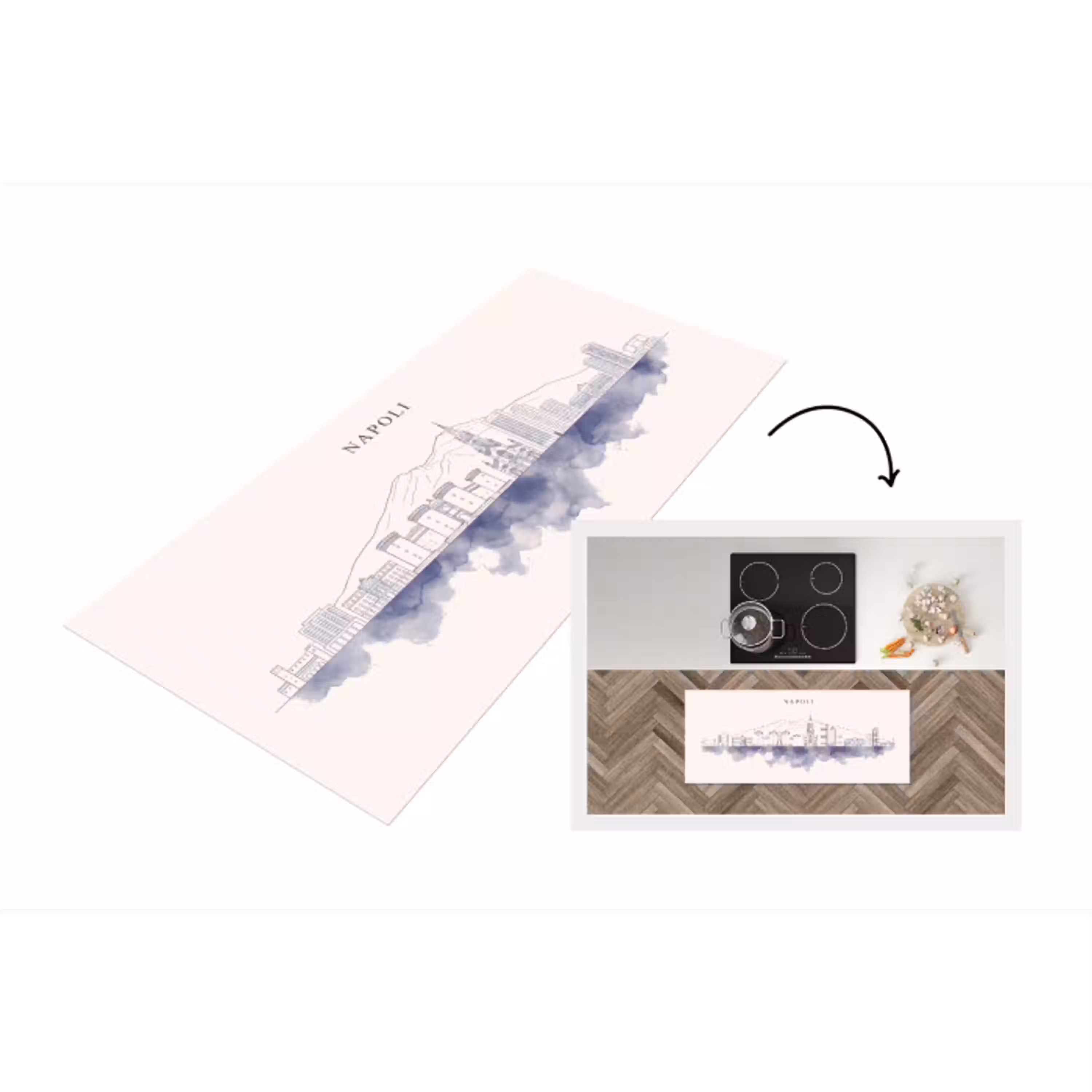 Napels - Skyline - Italie - Lijntekening - Aquarel Keukenloper - keukenmat middel -3d
