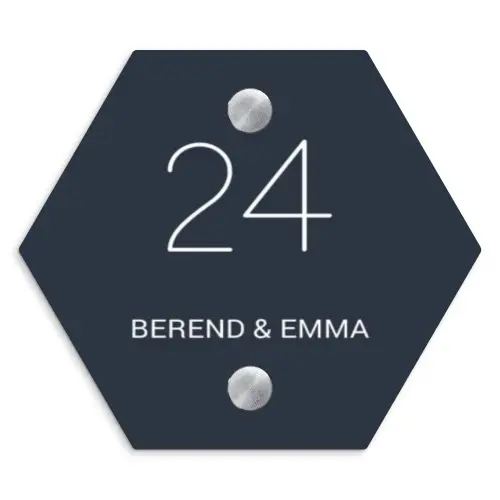 Effen blauw - Klassiek Naambord Hexagon klein -3d