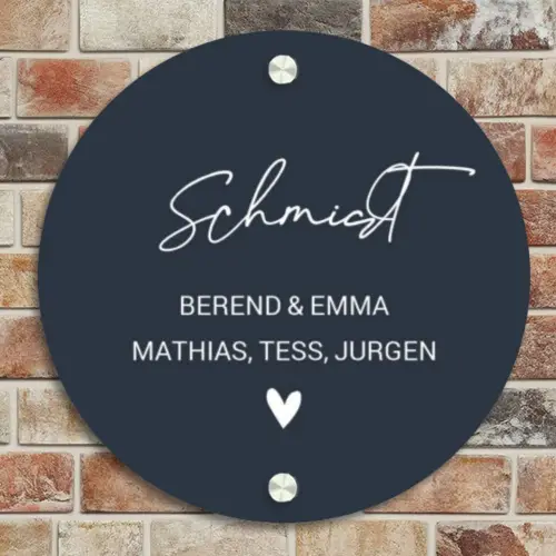 Effen blauw - Sierlijk Naambord Rond klein -sfeer2