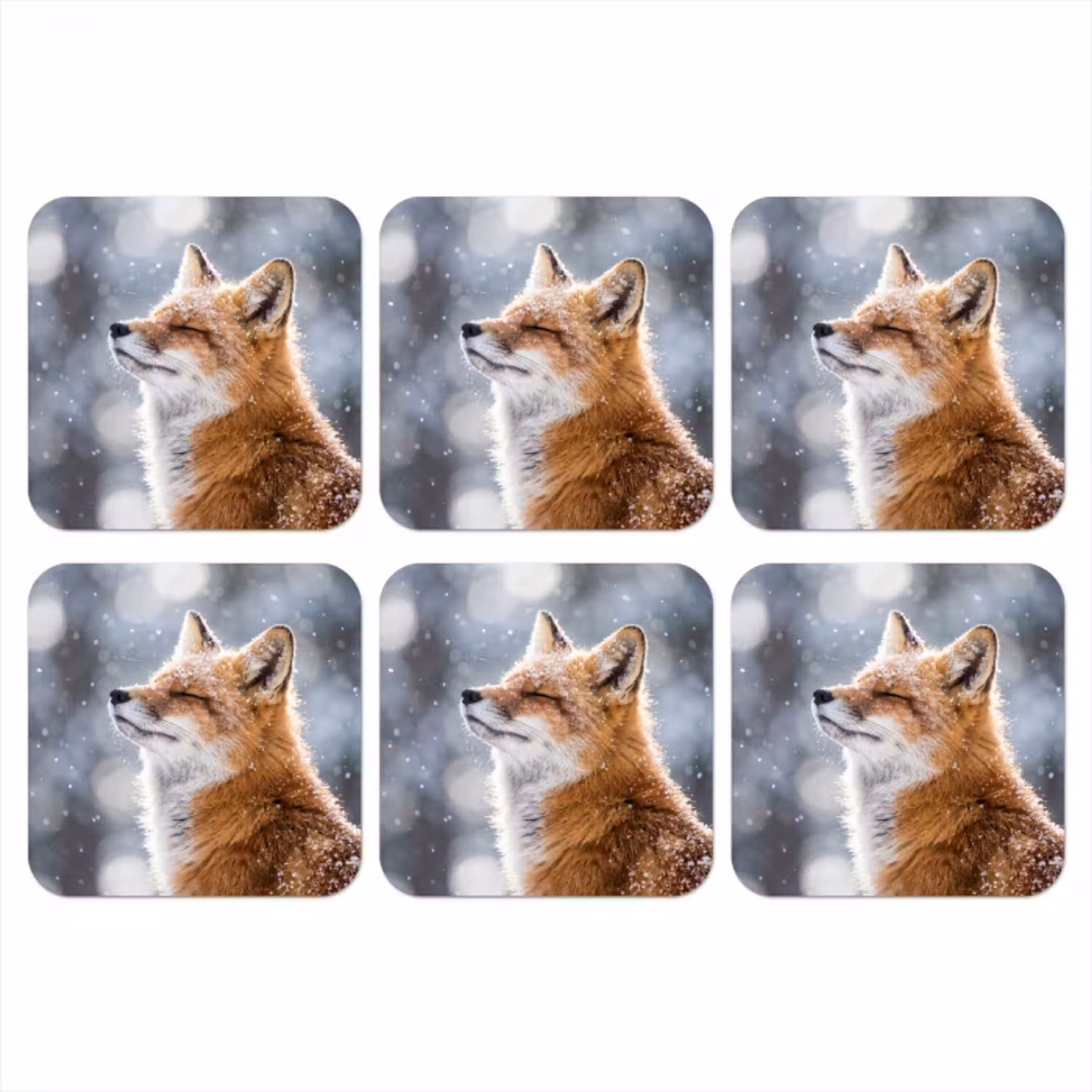 Vos - Sneeuwval - Portret - Winter - Sfeervol onderzetter kurk middel -3d