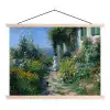 Kat - Vrouw - Bloemen - Huis textielposter latten blank klein -3d