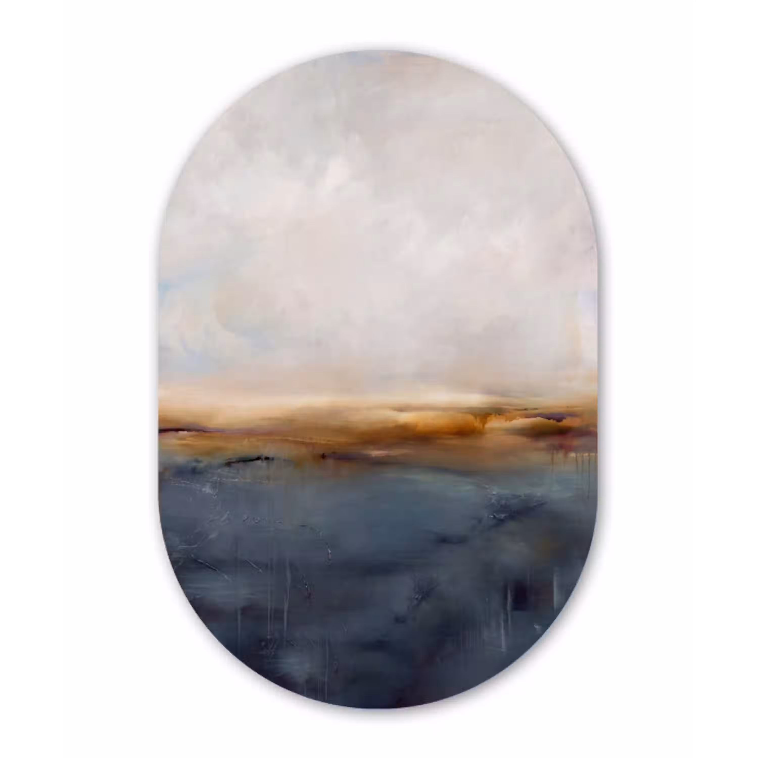 Abstract - Horizon - Water - Modern - Beige Wandcirkel Ovaal Aluminium middel -3d