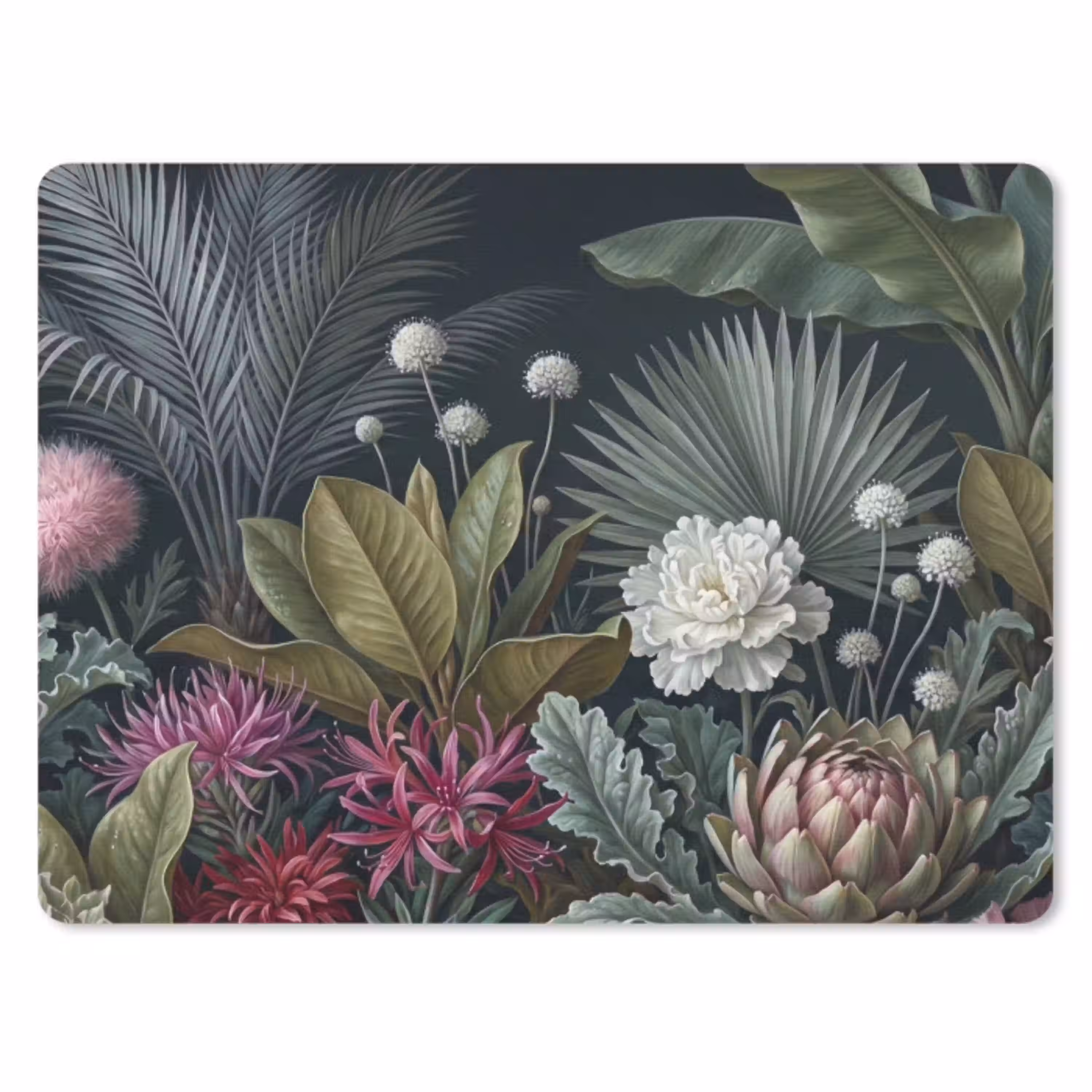 Planten - Tropisch - Botanisch - Donker - Groen muismat rubber klein -3d
