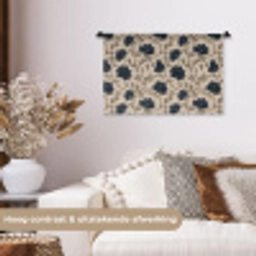 Motief - Bloemen - Zwart - Beige Wandkleed katoen klein 269 -sfeer1
