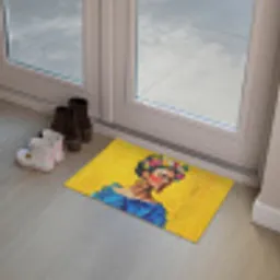 Frida Kahlo - Vrouw - Geel - Blauw - Bloemen Deurmat klein -sfeer3