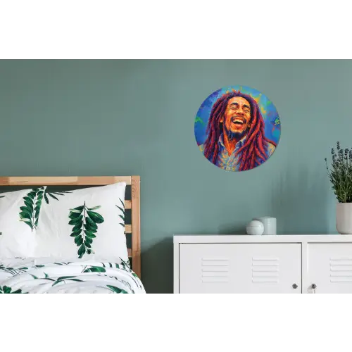 Regenboogkleuren - Man - schilderij Wandcirkel aluminium klein -slaapkamer