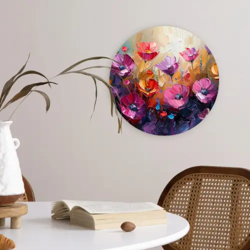 Bloemen - Botanisch - Kunst - Roze - Natuur Wandcirkel kunststof plaat 5mm dik klein -sfeer4