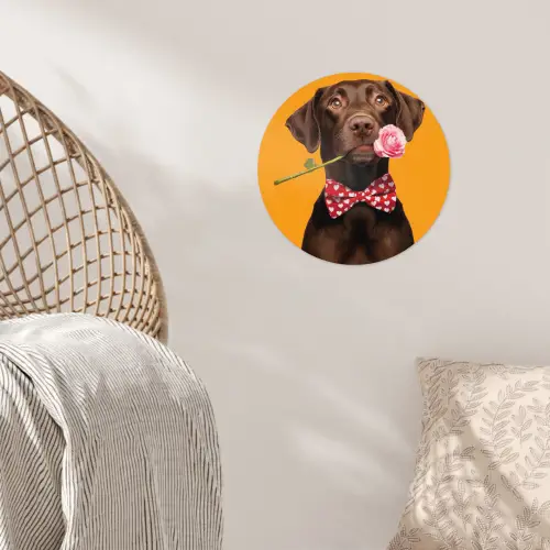 Hond - Oranje - Roos - Valentijn Wandcirkel behangsticker klein -sfeer4