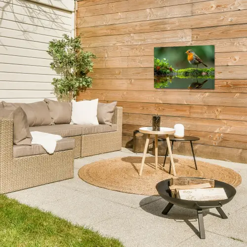 Roodborstje bij het Water Tuinposter op houten frame 2 cm dik klein -sfeer2