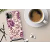 Bloemen - Patroon - Paars - Beige Hoesje iPhone 12 Pro met koord klein -oordop