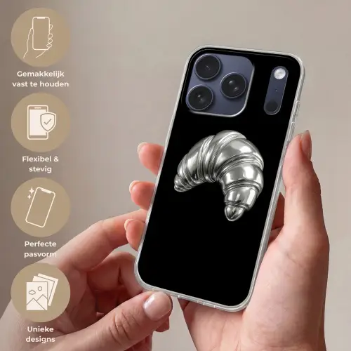 Croissant - Metaal - Zilver Telefoonhoesje iPhone 17 Pro klein -sfeer3_NL