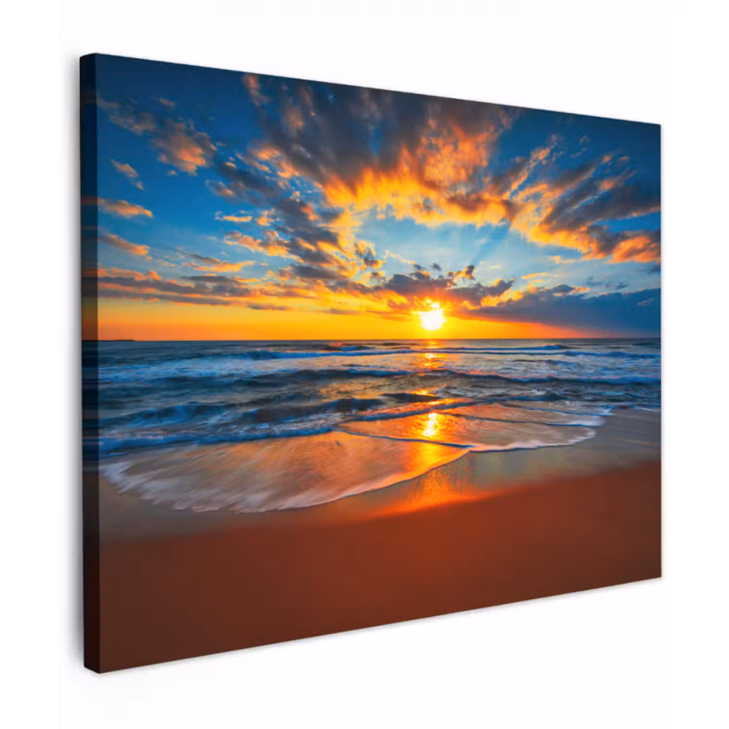 Leinwandbild - Meer - Sonnenuntergang - Strand - Wolken - Orange