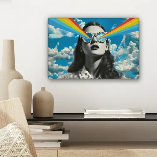 Vrouw - Bril - Regenboog - Wolken canvas 2cm klein -sfeer6