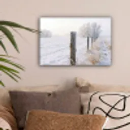 Hek - Sneeuw - Mist - Platteland - Nostalgisch canvas 2cm klein -sfeer1