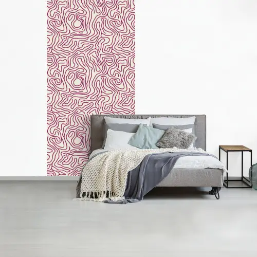 Kronkelende lijn - Magenta - Crème fotobehang vinyl groot 64 -slaapkamer