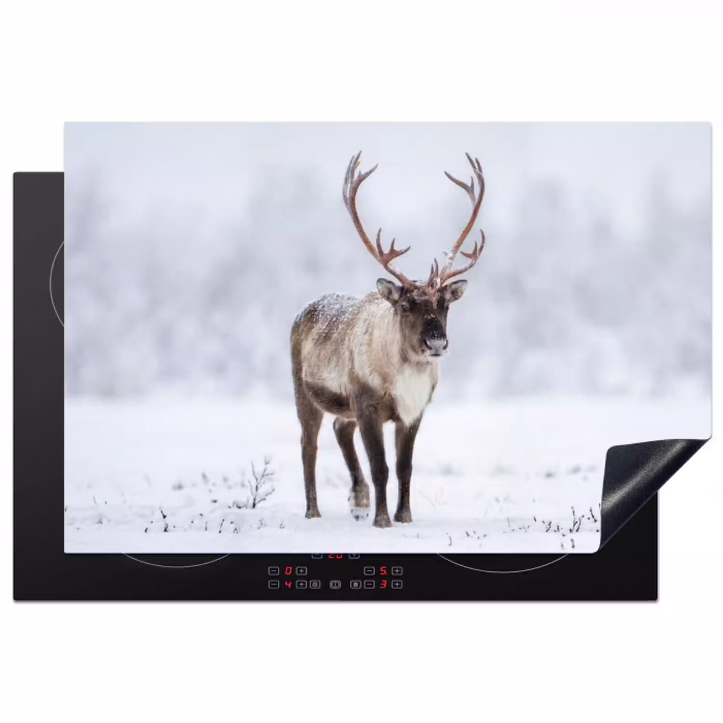 Rendier - Gewei - Toendra - Sneeuw - Wild Inductie beschermer vinyl 3mm klein -3d