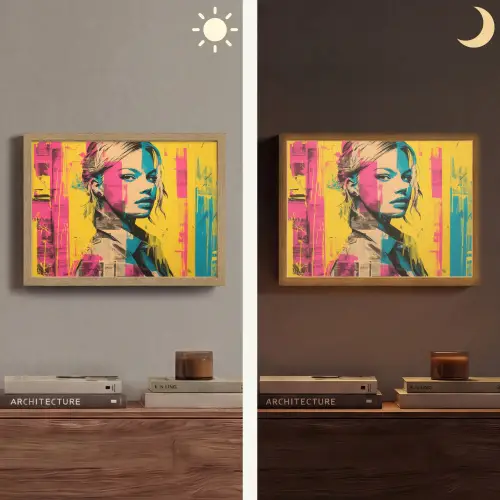 Vrouw - Verfstrepen - Gekleurd Light Box met batterij (Wandlamp) middel -sfeer3