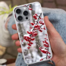 Bessen - Takken - Sneeuw - Winter - Kleurrijk Hoesje iPhone 16 Pro Max met koord klein -sfeer3