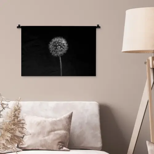 Paardenbloem - Zwart - Bloemen - Botanisch Wandkleed katoen klein -sfeer4