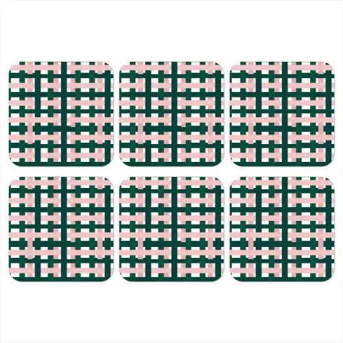 Vlechtpatroon - Groen - Roze - Grafisch onderzetter kurk middel 366 -3d