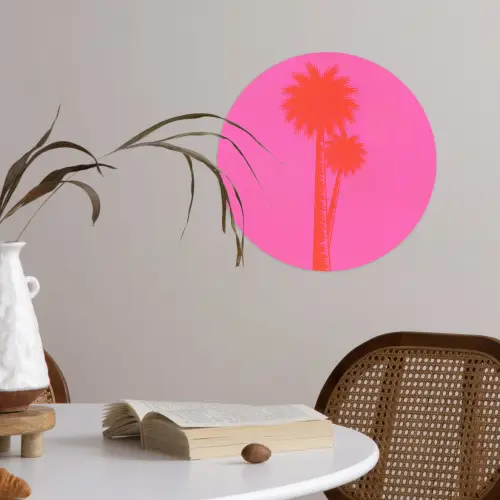 Palmbomen - Modern - Roze Wandcirkel behangsticker klein -sfeer3