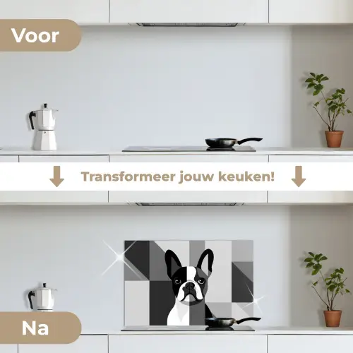 Buldog - Zwart - Abstract - Vlakken keuken achterwand spatscherm klein -voor_na_NL