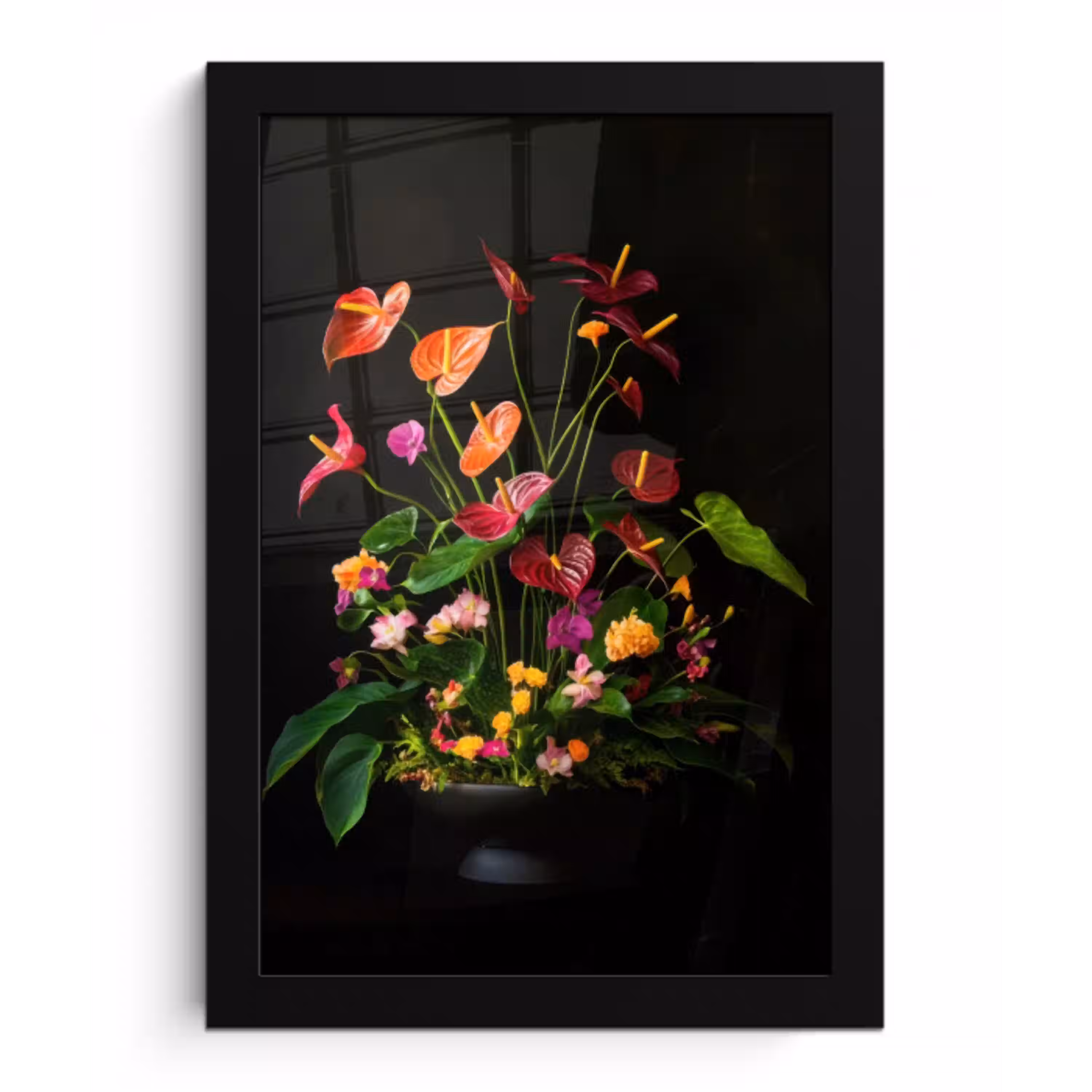 Bloemen - Vaas - Kleurrijk fotolijst zwart zonder passe partout klein -3d