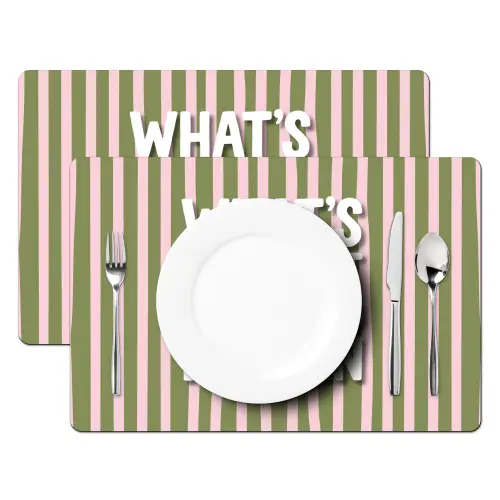 What's the best that could happen - Strepen - Groen - Roze Placemat vinyl groot -zzsfeer2_Kitchenyeah-website